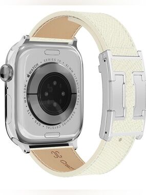 Cream Genuine Leather Bracelet Strap with Silver H-Link. New!